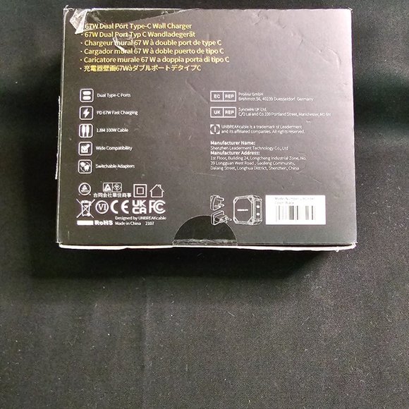 67W 2-Port USB-C Charger with 6FT 100W USB C Cable UNBREAKcable NEW Open Box - Picture 3 of 6